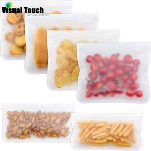 Visual Touch 6PCS Silicone Food Storage Bag Reusable Freezer Bag Ziplock Leak Proof Top Fruits Lunch Box FDA BPA Free