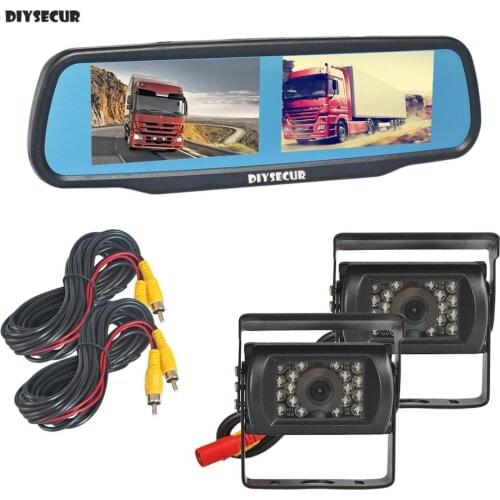 DIYSECUR Dual 4.3" Screen Display Rear View Car Mirror Monitor + IR CCD Waterproof Car Rear View Backup Car Truck Bus Camera