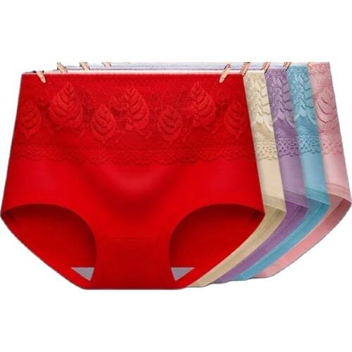 High Waist 4Pcs/Set Women Panties Pure Cotton Body Slimming Underwear Breathable Cute Briefs Sexy Lace Seamless Female Lingerie