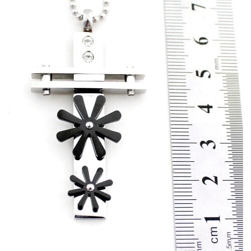 YAFFIL Cross Pendant with Austrian Crystals Necklace for Women Religion Black Flowers Can Rotate Jewelry Collares P9016