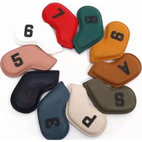 10Pieces Golf Iron Head Covers, Leather PU Golf Club Headcovers, Waterproof & Lightweight