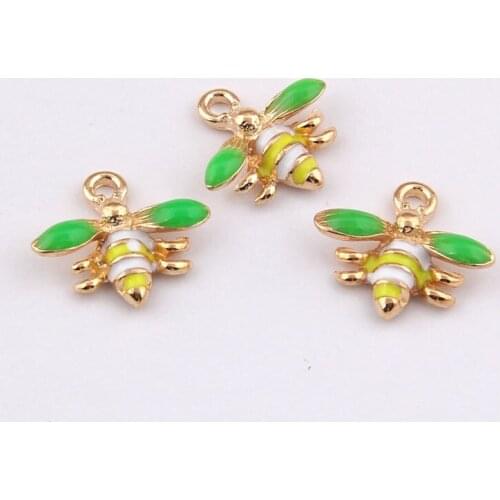 10pcs Trendy Alloy Bee Enamel Charms DIY Pendant Gold Color Small Dangle Charms Handmade Jewelry for Necklace Bracelet