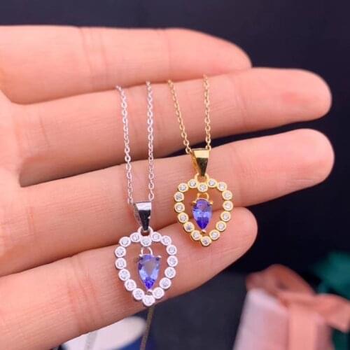 100% Natural Real Tanzanite Necklace Pendant S925 Sterling Silver Womens Color Gemstone Natural Jewelry