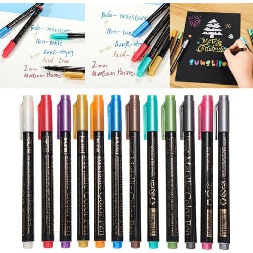 12 Colors Metallic Marker Pens Set DIY Scrapbook Crafts Making Card Art Painting Pens Water-based Ink Color Marker Brush Pens
