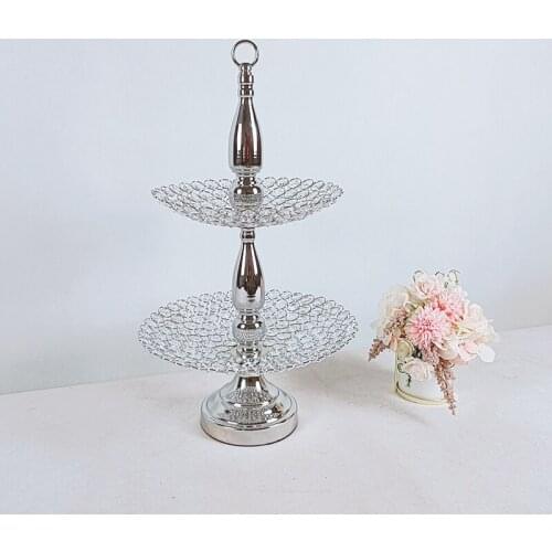 2 tiers cupcake stand crystal afternong tea plate gold color & silver