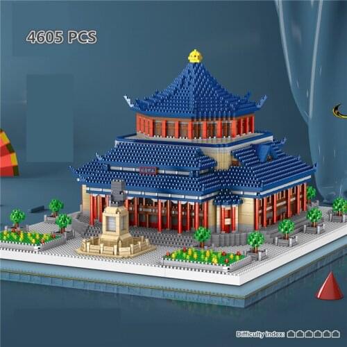 4605PCS High Challenge Sun Yat-sen Memorial Hall Chinese Style Architecture Building Block Diamond Micro Bricks Toy Gift