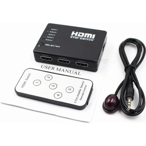 5 Port HDMI Splitter Switch Selector With Remote Control HUB IR 1080P Switcher For HDTV PS3 -Drop