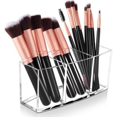 Acrylic Storage Box Makeup Organizer Brush Holder 3 Slot Eyebrow Eyeliner Pencil Display Case Pen Clear