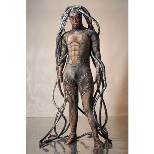 Halloween party event print alien snake costumes Cool men Medusa Siamese bodysuit Stage show catwalk model cosplay party suit