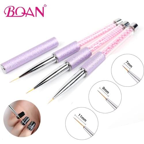 BQAN 1pc 7/9/11mm Rhinestone Nail Liner Brush Powder Carving Painting Flower Design Stripes Lines Manicure Tool DIY Drawing Pen
