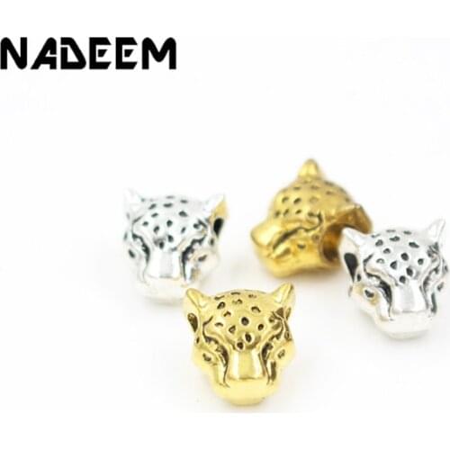 NADEEM Vintage 10Pcs/lot Charms Beads Antique Gold Silver Color Leopard Head Charms Beads Accessories Fit Making Bracelet DIY