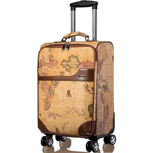 Latest world map PU Rolling Luggage Spinner Men Women Trolley Suitcase On Wheels 20/24 inch Carry On Password Travel Bag