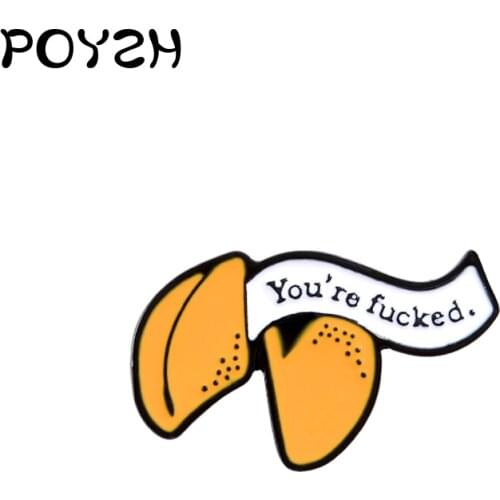 Fortune Cookie Enamel Brooches Quote Funny Profanity Cuss Word Lapel pins Food matel badges package Punk Fashion jewelry