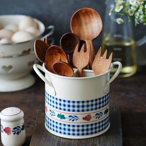 European Pastoral Retro Tableware Storage Holder Chopstick Basket Knife Fork Spoon Draining Shelf Kitchen Baking Utensils Rack