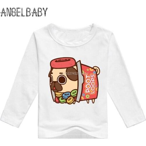 Boys and Girls Cartoon Pug Dog Pancakes Food Print T shirt Baby Funny Cute Clothes Kids Long Sleeve T-shirt,LKP2161