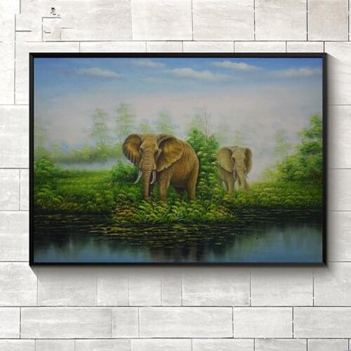 Oil painting on canvas Animals elephant nature scenery painting Hand-painted modern home decor wall art picture for living room