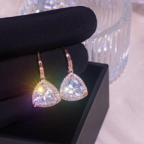 Classic Romantic Bridal Wedding Accessories Jewelry Luxury Shiny Geometric Triangle Cubic Zircon Dangle Drop Earrings for Women