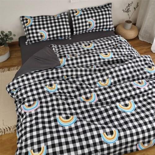 Classic Rainbow Lattice Bedding Set with Duvet Cover Bed Linen Pillow Case Home Textile Quilt Cover Flat Sheet Bedroom Dormitory