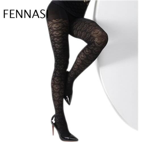 FENNASI Autumn Winter Floral Pattern Womens Tights Sexy Mesh Flower Nylon Tights Warm Pantyhose Fantasy Woman Erotic Female