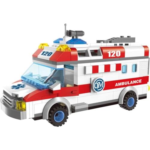 QWZ City Ambulance Car Figure Blocks Educational Construction Building DIY Bricks Toys For Children Gifts