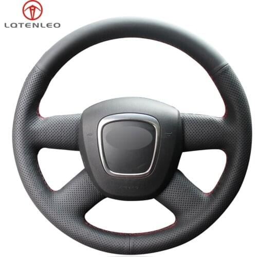 LQTENLEO Hand Sew Car Steering Wheel Cover Black Genuine Leather For Audi A4 (B8) 2004-2012 A6 (C6) 2004-2011