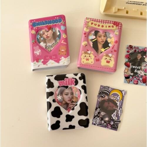 Mini Gilrs Album Photos With 20pcs Sleeves Pink Bear Cow Storage Card Bag Postcards Collect Organizer Kawaii Stationary