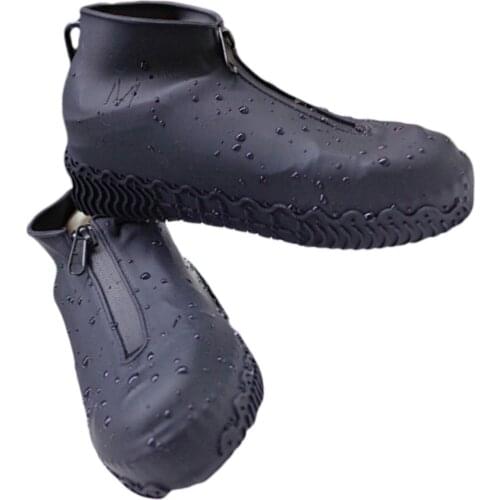 Reusable Folding Not-Slip Silicone Rain Shoe Covers 1 Pair Waterproof Shoe Covers With Zipper Outdoor Shoe Protectors