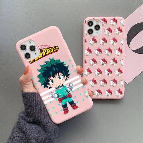 My Hero Academia deku bakugou Boku no Phone Case for iPhone 12 mini 11 Pro Max X XR XS 8 7 6s Plus Matte Candy Pink Silicone