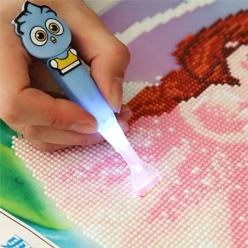 5D DIY Cartoon Diamond Painting Drill LED Pen with Light Cross Kit Pen Stitch Embroidery Painting Tools Glue Plastic Tray Set