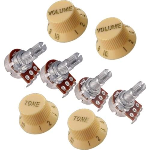 Set of 4 (4X) A500K, B500K Short Split Shaft Linear Audio Taper Guitar Tone Potentiometers w/ Volume Tone Control Knobs