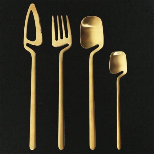 4Pcs Gold Cutlery Set 304 Stainless Steel Dinnerware Set Western Flatware Kitchen Fork Knife Tea Spoon Tableware Silverware Set