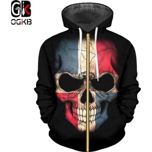 OGKB Hoodies Men /Women Sudaderas Hombre Hip Hop Mens Leisure Zipper Jacket Print Flag Skull 3d Hoodie Sweatshirt Slim Fit Hoody