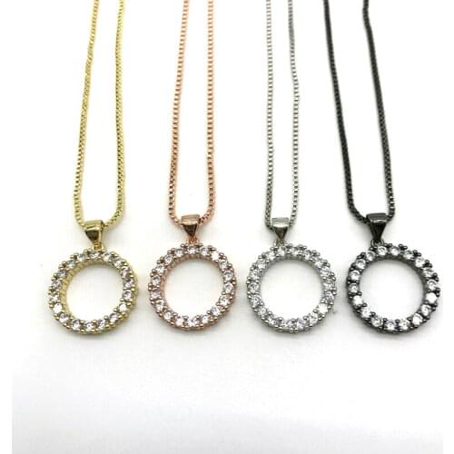 5pcs/lot Pendant Necklace Clear CZ Metal Plated Round Shape Micro Pave Jewelry For Wedding