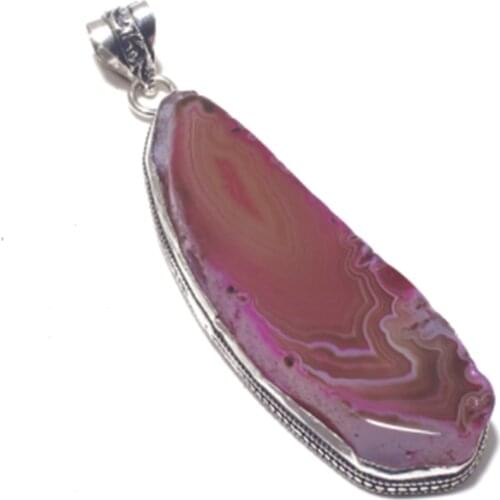 Genuine Botswana Agate Pendant Silver Overlay over Copper , Hand made Women Jewelry Gift
