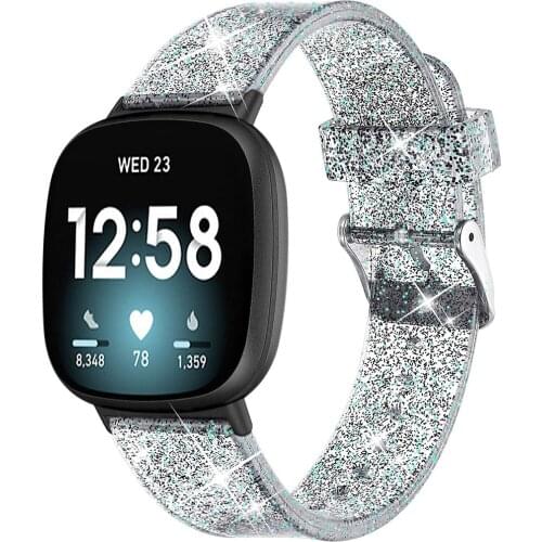 Bands Compatible with Fitbit Versa 3/Fitbit Sense, Soft Glitter Silicone Sport Wristband Strap for Fitbit Sense and Versa 3