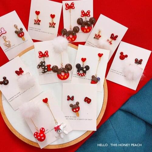 Disney Cartoon Doll Accessories Silver Needle Stud Earrings Donuts Mickey Mouse Fashion and Cute All-match Earrings