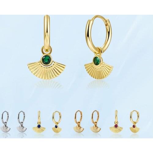 Golden Hanging Earrings For Women Fanshaped Diamond-bordered Pendants Earrings Vintage Party Weddings Female Jewelry Accessories