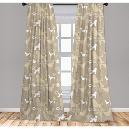 Dog Lover Curtain Pet Animals Accessories Leash Paw Print Bone Ornamental Abstract Illustration Window Curtain Living Room