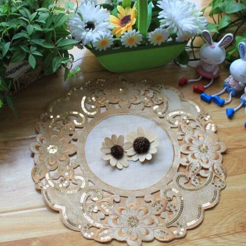 Modern Lace sequin placemat cup embroidery coaster tea coffee mug kitchen Christmas table place mat cloth doilies dining pad