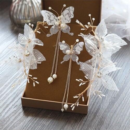 Bridal headgear and hair accessories Korean-style juan yarn flowers sweet pair clip wedding accessories