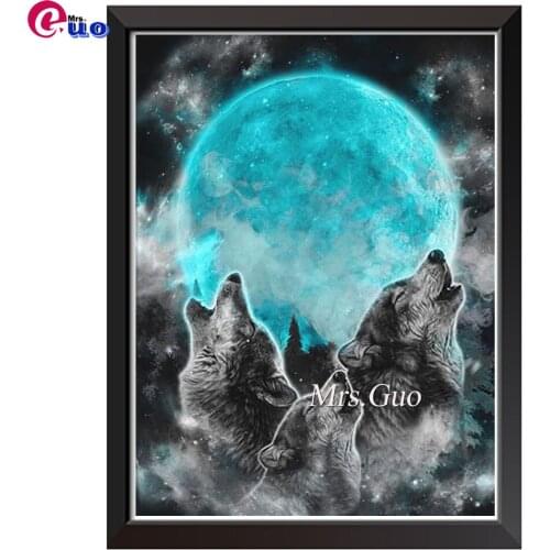 Wolf Decoration Modern Diamond painting Wall Art Animal Blue Moon And Wolf Living Room Bedroom Kitchen Diamond Embroidery Crafts