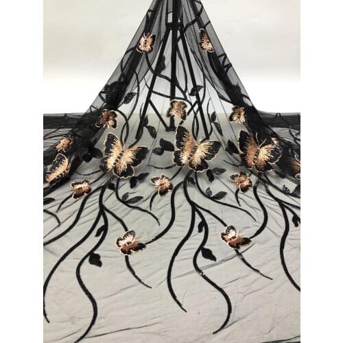 High Quality French Mesh Lace Fabric Butterfly Sequins Tulle Embroidery Craft Trim Design For Sewing DIY Wedding Dress 5 Yards