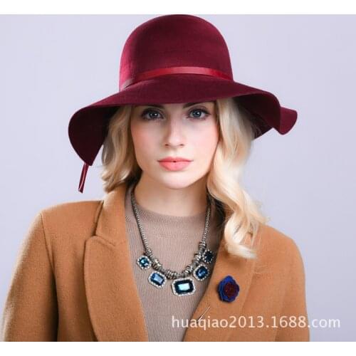 Lady Wool Hat Adult Noble Fedoras Hats Female Elegant Dome Cap Girls Woolen Fedora Hat Lady Wool Felt Hat Basin Caps B-8864