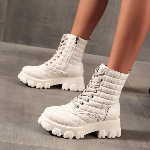 White Color Spring Leather Ankle Boots Women Platform Chunky Sneakers High Top Waterproof Fabric Shoes 2021 Styles Elastic