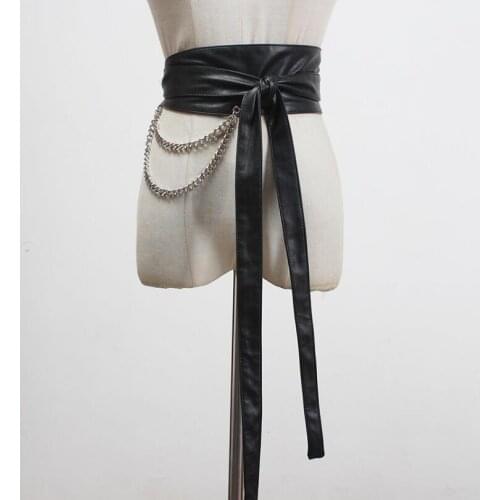 Womens runway fashion PU leather chain Cummerbunds female Dress Corsets Waistband Belts decoration wide belt R2984