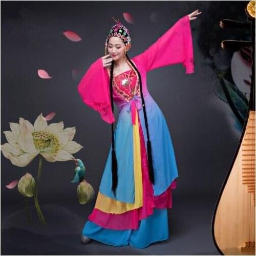 0142) Chinese improved Peking opera stage performance Classical fan/umbrella water seleeves dance costumes erhu zither clothing