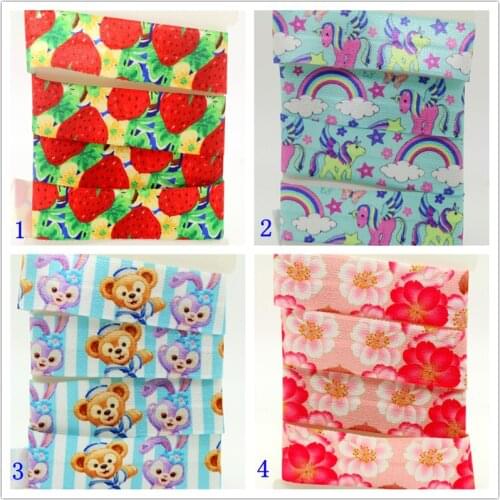 1'' Free shipping Fold Elastic unicorn strawberry flowers printed FOE headband headwear hairband decoration wholesale S556