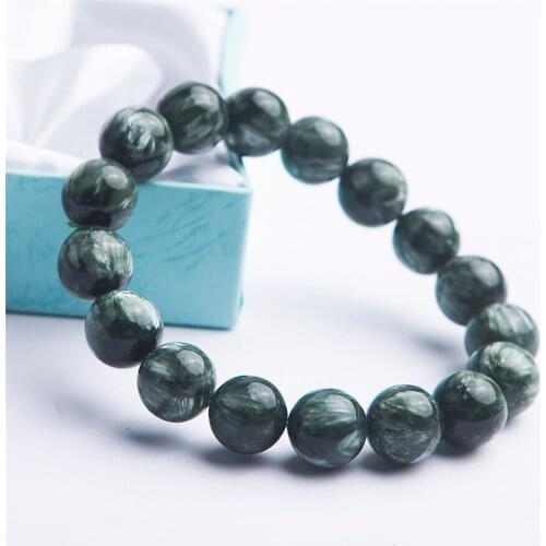 13mm Drop Shipping Green Natural Seraphinite Bracelets Women Men Stretch Crystal Round Bead Bracelet