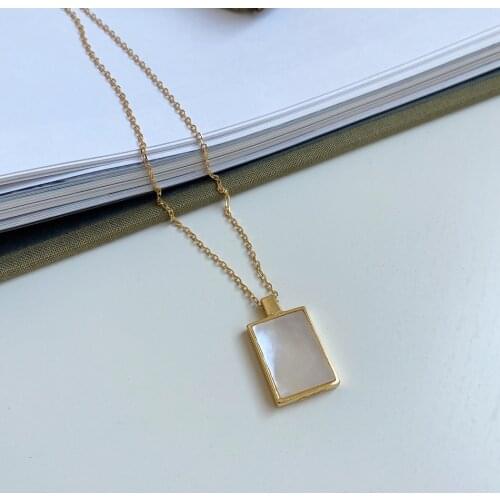 18k gold Authentic 925 Sterling silver Shell Rectangle Square Geometric Necklace Pendant mum gift TLx2215