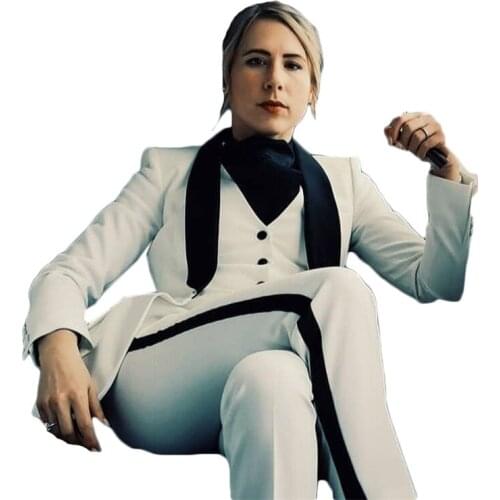 3 Pieces Custom Made Women Suits Coat+Pant+Vest Formal White And Black Party Suits For Women Cheap